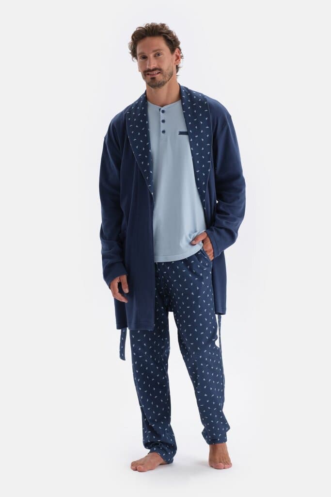 Dagi Indigo Shawl Collar Interlock Cotton Robe 4