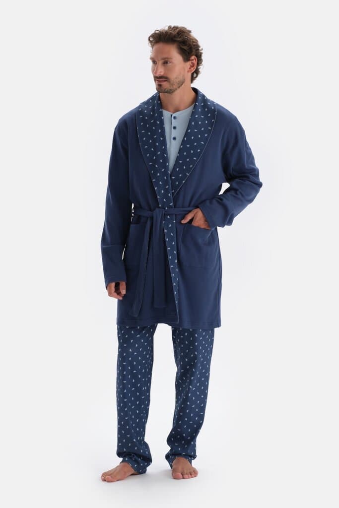 Dagi Indigo Shawl Collar Interlock Cotton Robe 7