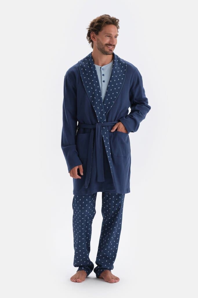 Dagi Indigo Shawl Collar Interlock Cotton Robe 8