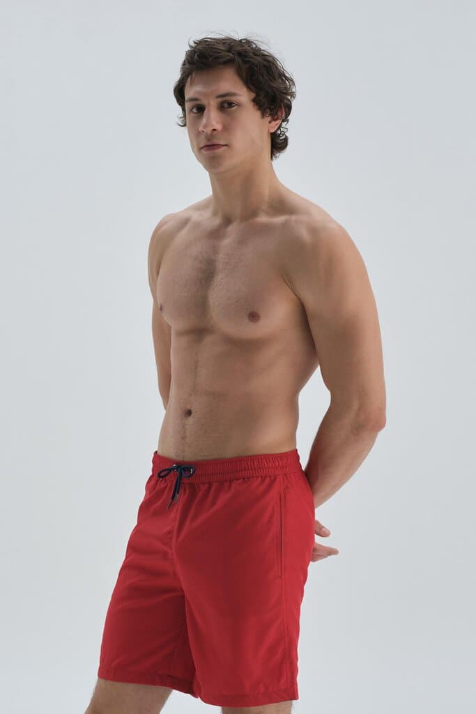 Dagi Red Micro Medium Plain Swim Shorts 4