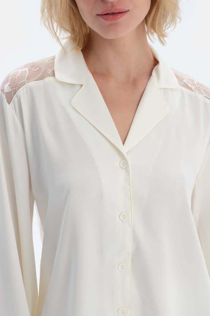 Dagi White Lace Detail Satin Bride Shirt 6