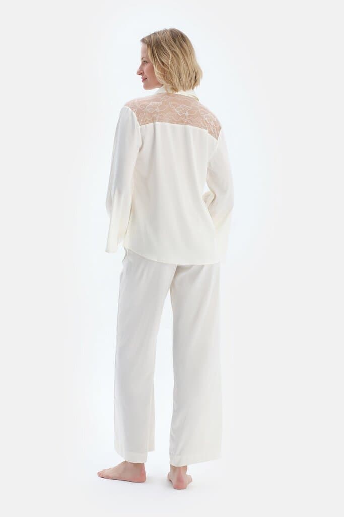 Dagi White Lace Detail Satin Bride Shirt 2