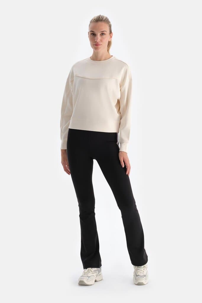 Dagi Black Women's Corduroy Leggings with Stripe Detail