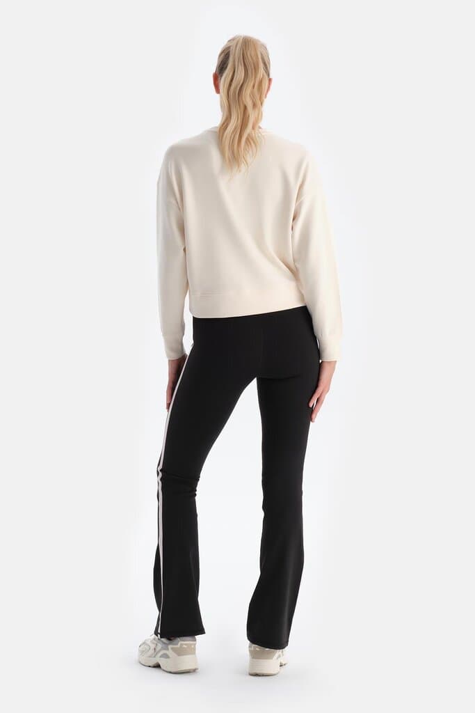 Dagi Black Women's Corduroy Leggings with Stripe Detail 2