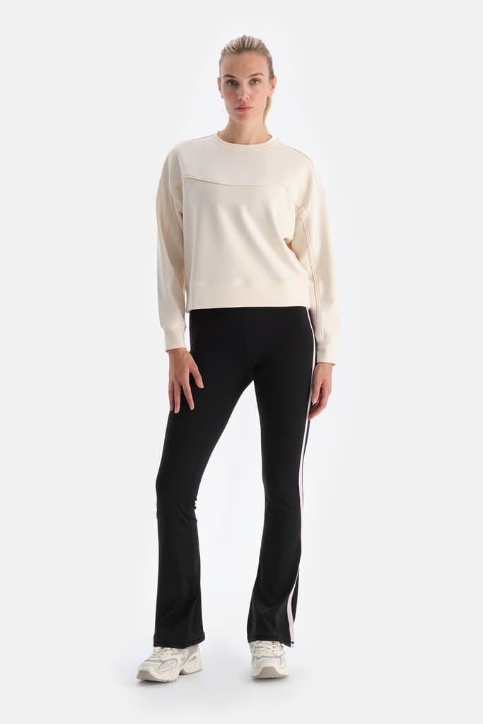 Dagi Black Women's Corduroy Leggings with Stripe Detail 4
