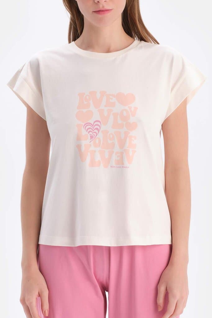 Dagi Ecru Short-Sleeve Printed Shirt and Pants Pajama Set 4