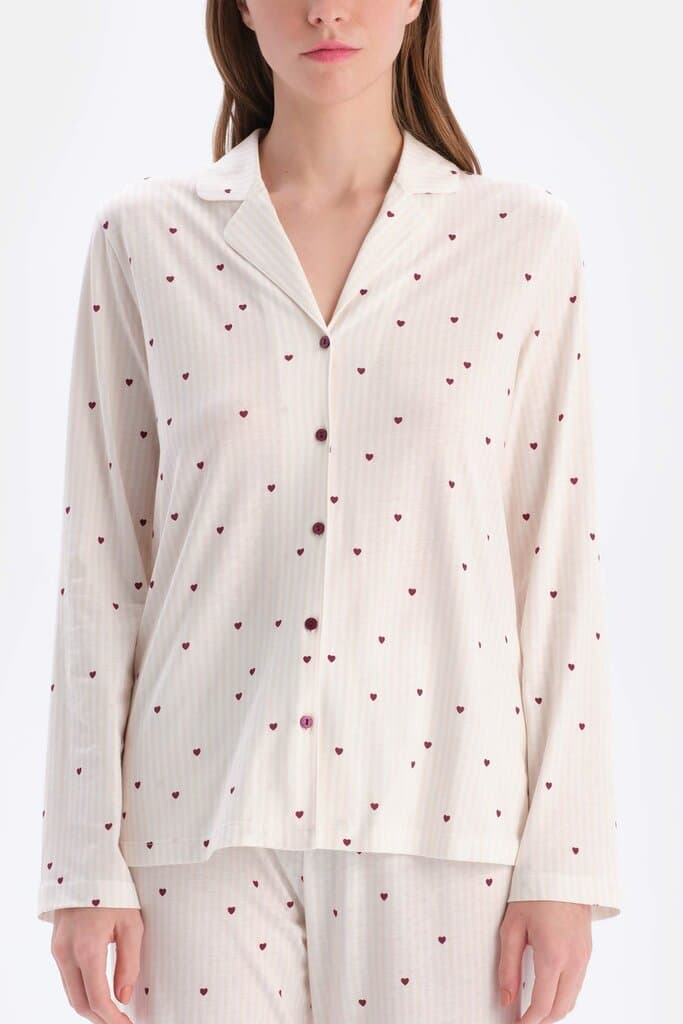 Dagi Ecru Mini Heart Print Suprem Pajama Set 4