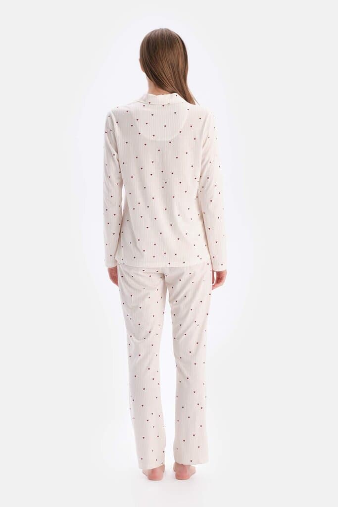 Dagi Ecru Mini Heart Print Suprem Pajama Set 2