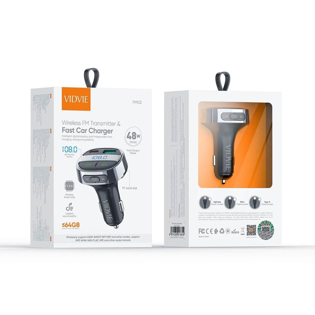 VIDVIE Transmitter for Car, Bluetooth Car Transmitter with Dual USB-A and USB-C Fast Charging Ports  and SD Card Slot