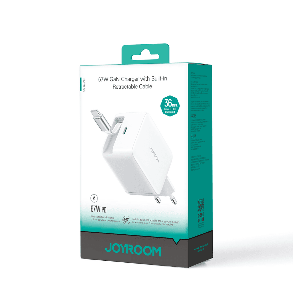 JOYROOM  67W Fast Charger with Built-in Retractable Cable