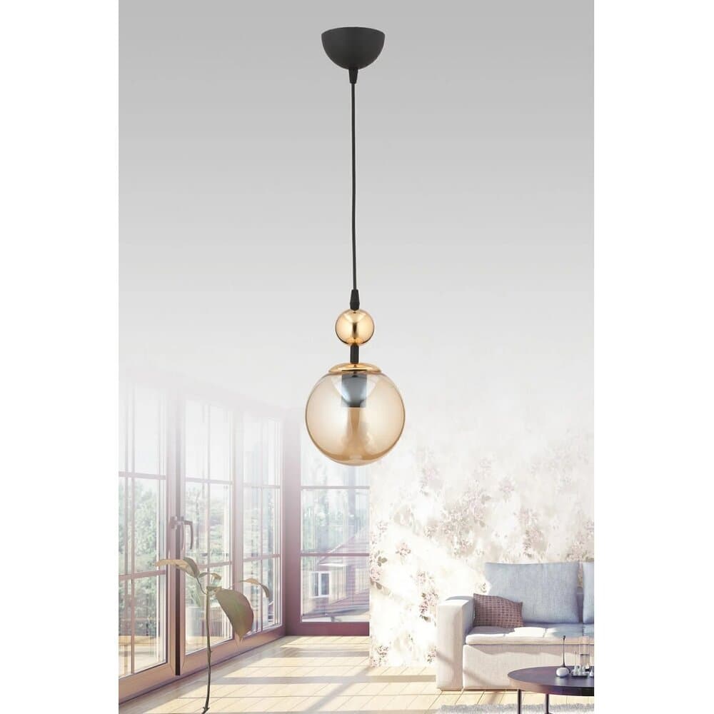 Tascan Sedef Single Pendant Chandelier Honey Glass - Black/Gold - TAS.01819