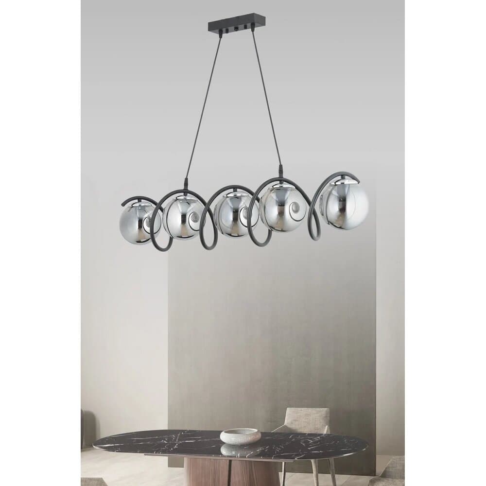 Tascan Sarmal 5-Piece Black Chrome Chandelier with White Glass - TAS.01832 1