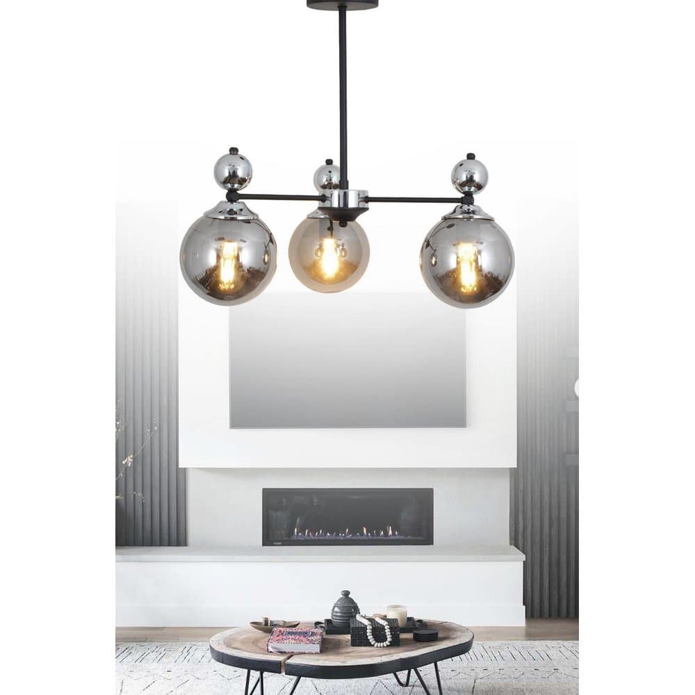 Tascan Lesvos 3-Piece Chandelier-Smoke Glass - Black & Chrome - TAS.01798