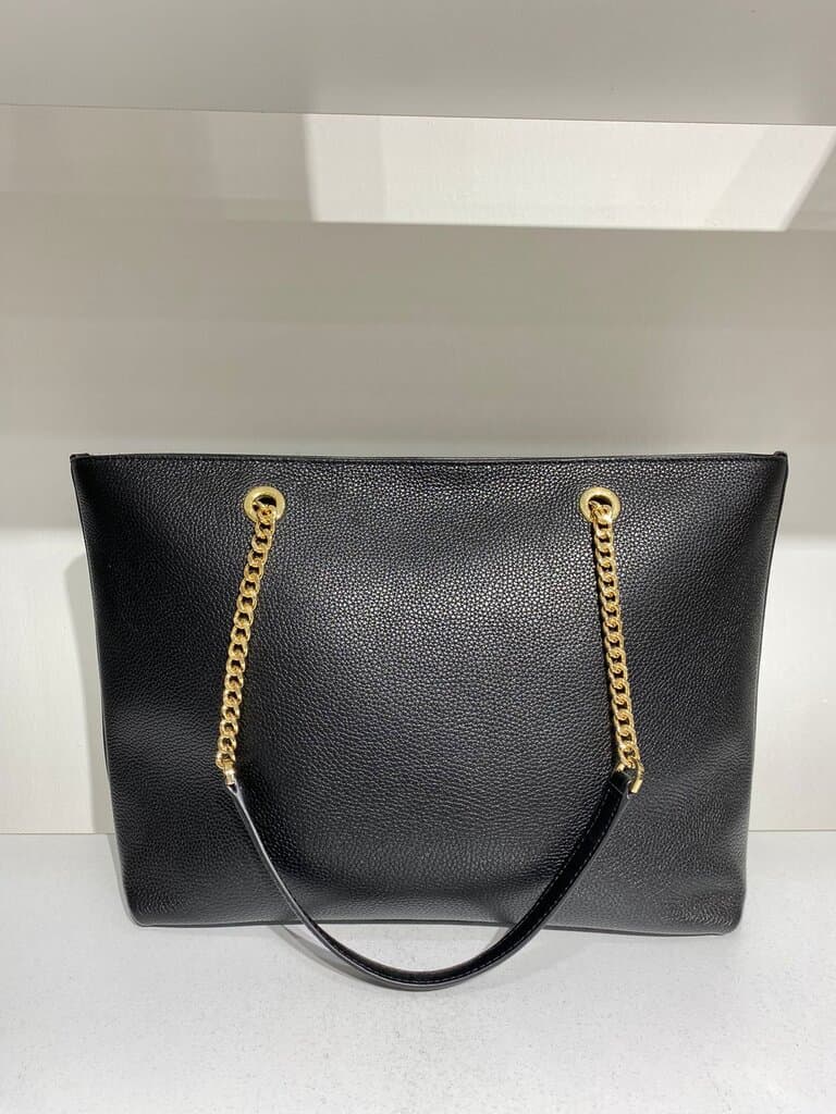 MICHAEL KORS LARGE TOTE BAG SHOULDER PURSE HANDBAG BLACK LEATHER GOLD MK 2