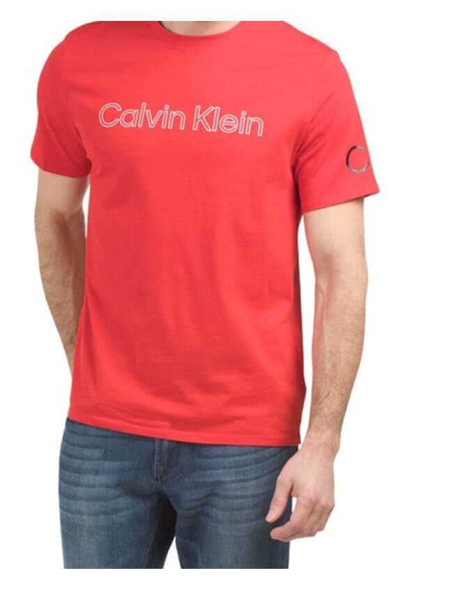 CALVIN KLEIN Red Short Sleeve Traveling Logo Crew Neck Tee