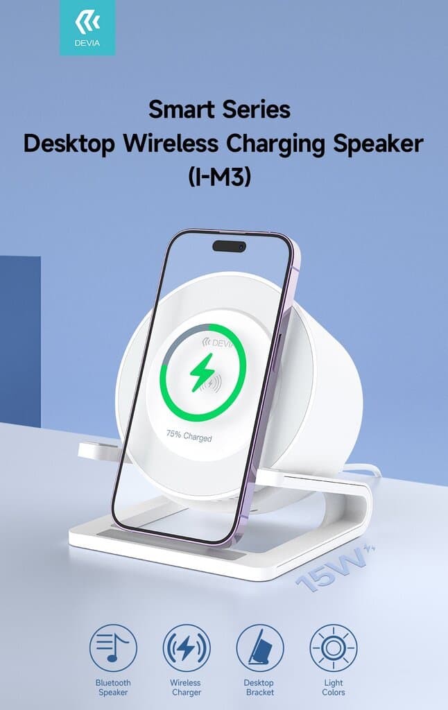 Devia Smart Series Desktop Wireless Charging Speaker(I-M3) - White 4