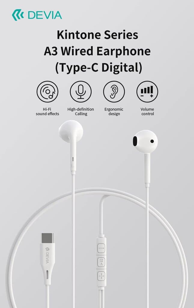 Devia Kintone Series A3 Wired Earphone (Type-C Digital) - White 3
