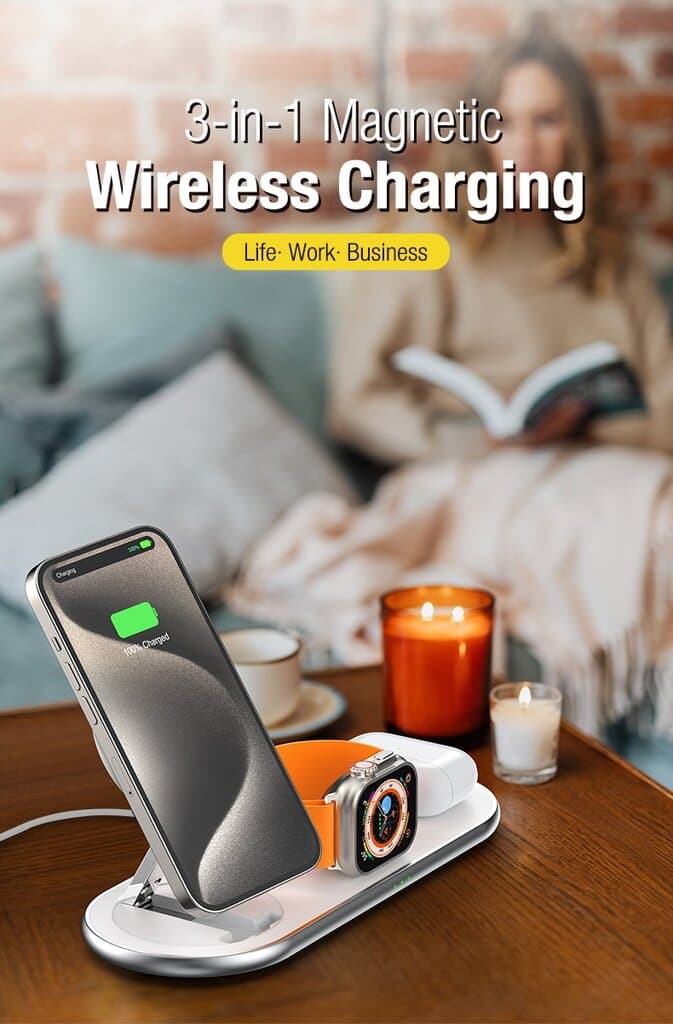 iCenter CX05 3 in 1 Magnetic Wireless Charger - White 6