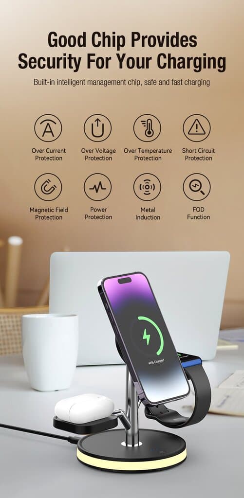 iCenter Z8 3 in 1 Magnetic Wireless Charger - Black 12