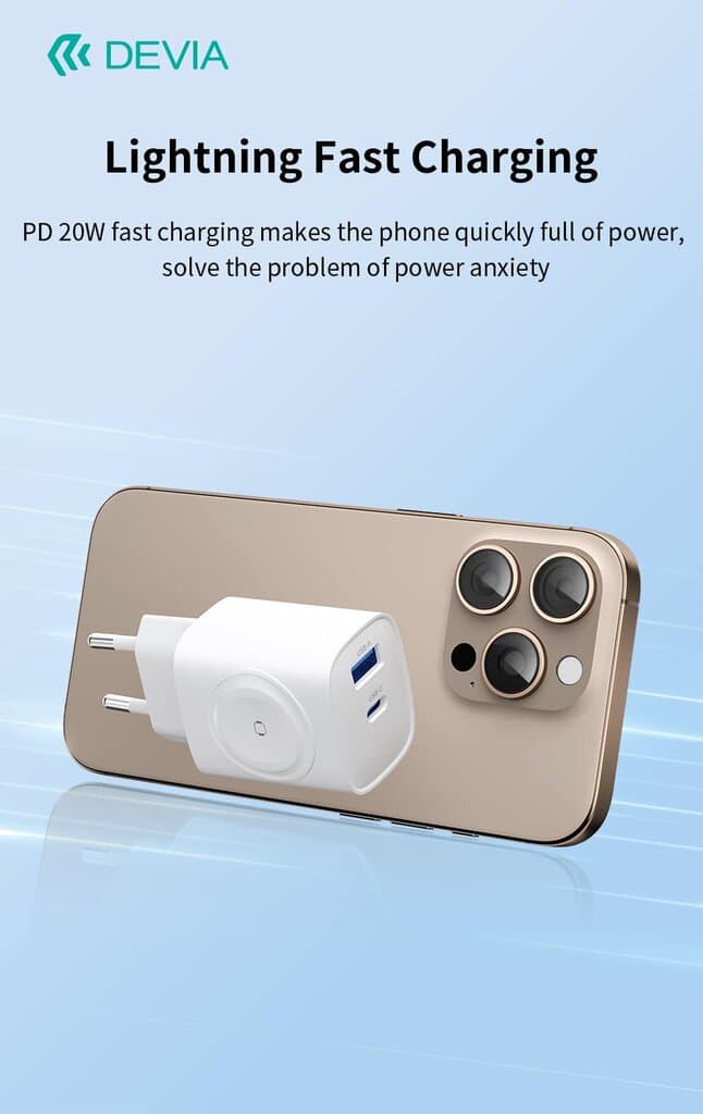 Devia Ultra1 22W PD+QC+Watch Wireless Charger 2-in-1 Gan Charger(EU) 5
