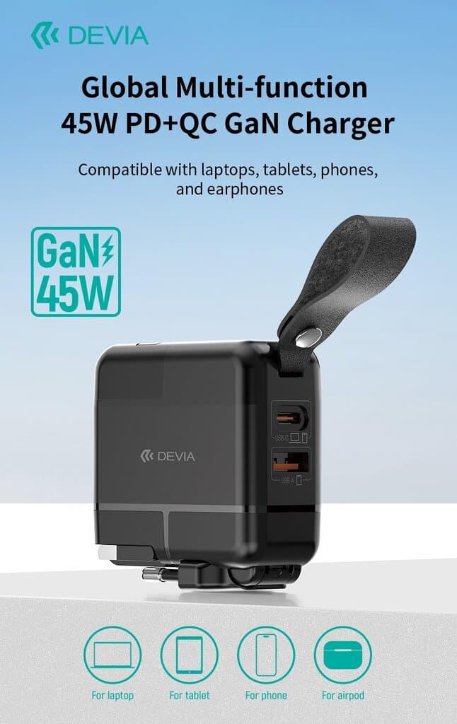 Devia Global Multi-function 45W PD+QC GaN Charger 5