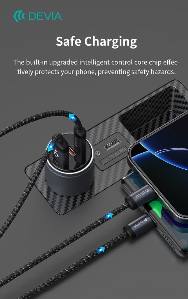 Devia Extreme Speed Series USB+Dual C 116W Metal Full Compatible Fast Car Charger 7