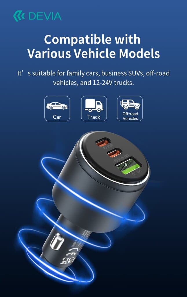 Devia Extreme Speed Series USB+Dual C 116W Metal Full Compatible Fast Car Charger 9