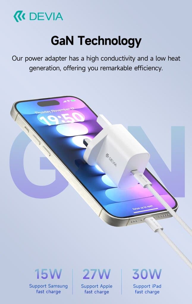 DEVIA Smart Series PD 30W GaN Charger Set With USB-C Cable(UK) 5