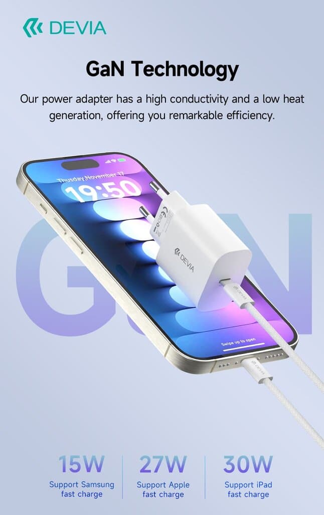 DEVIA Smart Series PD 30W GaN Charger Set With USB-C Cable(EU) - white 5