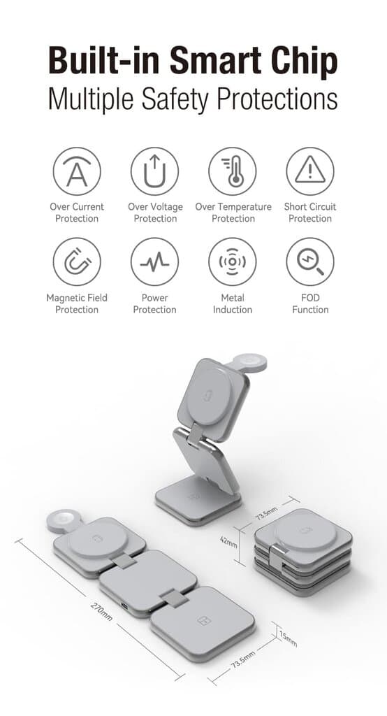iCenter S21 Magnetic Foldable Wireless Charging 3-in-1 - Gray 11