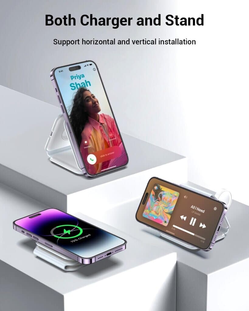 iCenter 3-in-1 Magnetic Foldable Wireless Charger for iPhone, Apple Watch, and AirPods - White 6