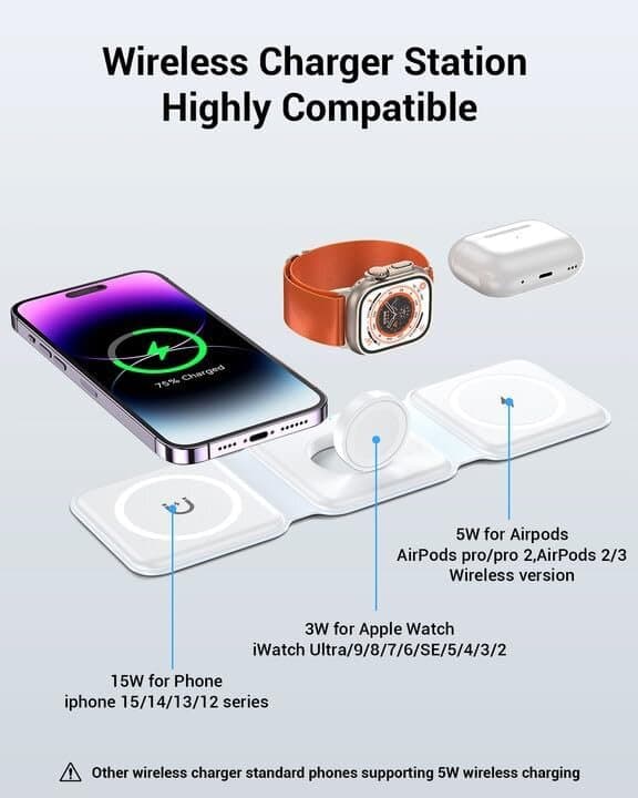 iCenter 3-in-1 Magnetic Foldable Wireless Charger for iPhone, Apple Watch, and AirPods - Black 2