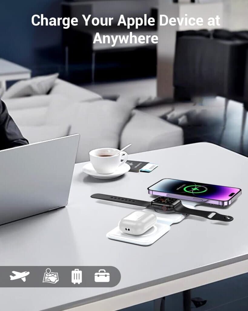 iCenter 3-in-1 Magnetic Foldable Wireless Charger for iPhone, Apple Watch, and AirPods - Black 5