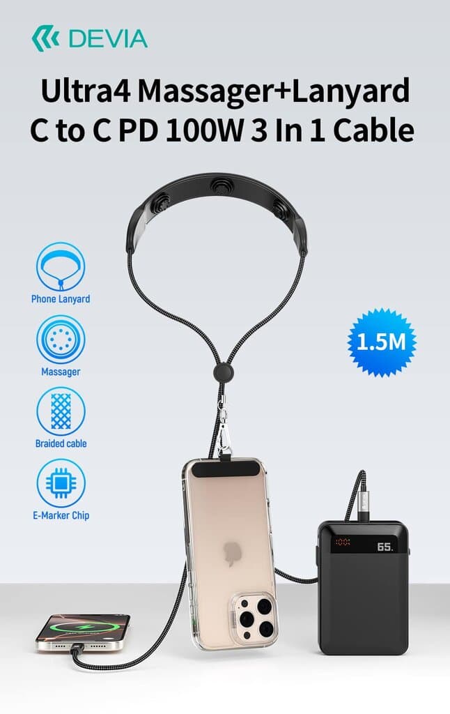 Devia Ultra4 Massager+Lanyard C to C PD 100W 3 In 1 Cable 2