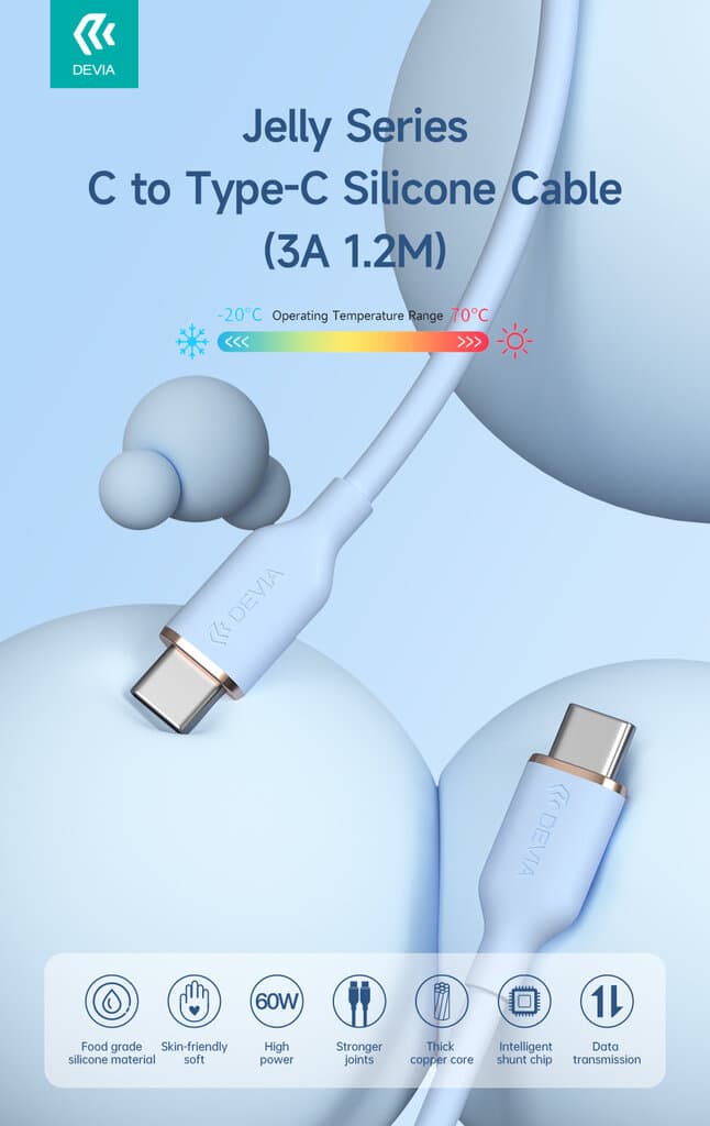 Devia Jelly Series C to Type-C Silicone Cable(3A 1.2M) - White 2