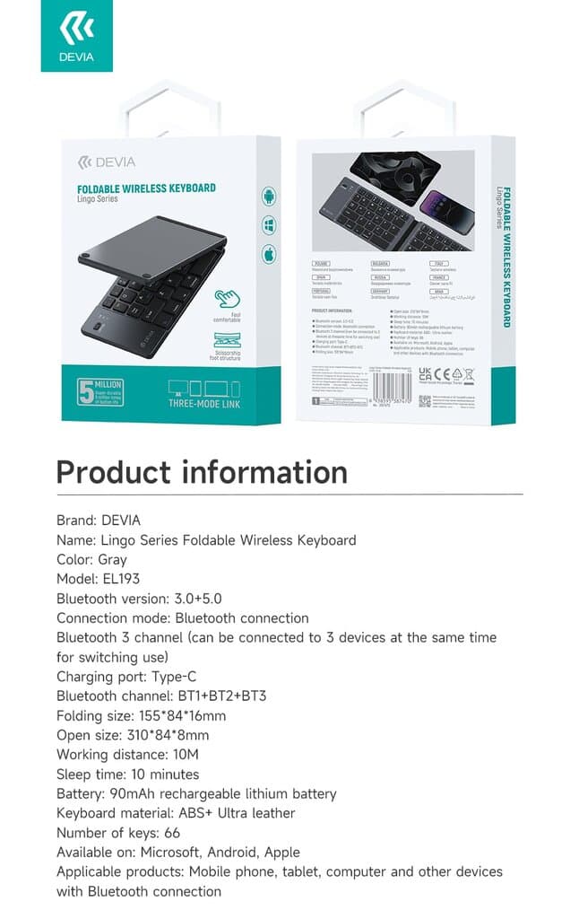 Devia  Lingo Series Foldable Wireless Keyboard - gray 4