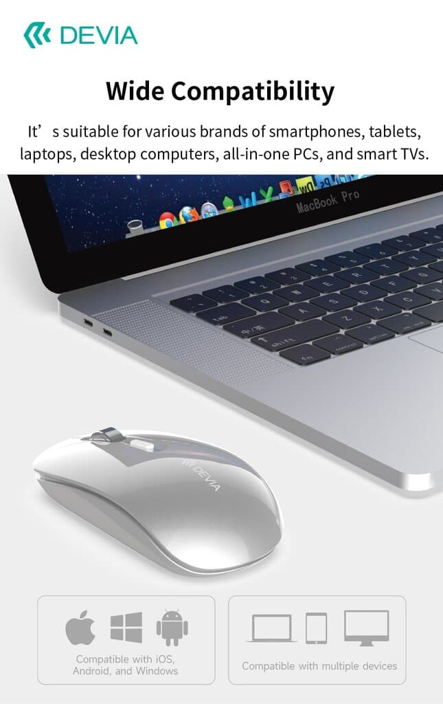 Devia Lingo Series Wireless + 2.4G Dual Mode Silent Mouse - EL245 - Bright Moon Silver - Bright Moon Silver 7