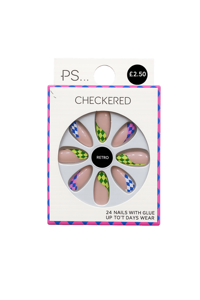 PS Checkered Retro Press-On Nails – 24 Nails with Glue 🇬🇧