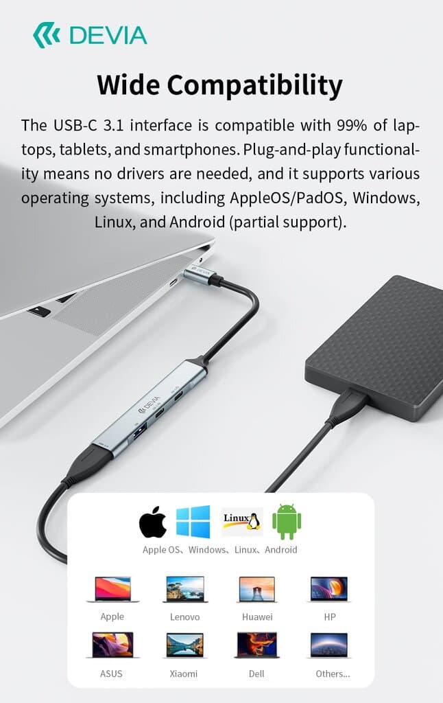 devia Lite1 Type-C to 2A+2C  4 In 1 HUB 9