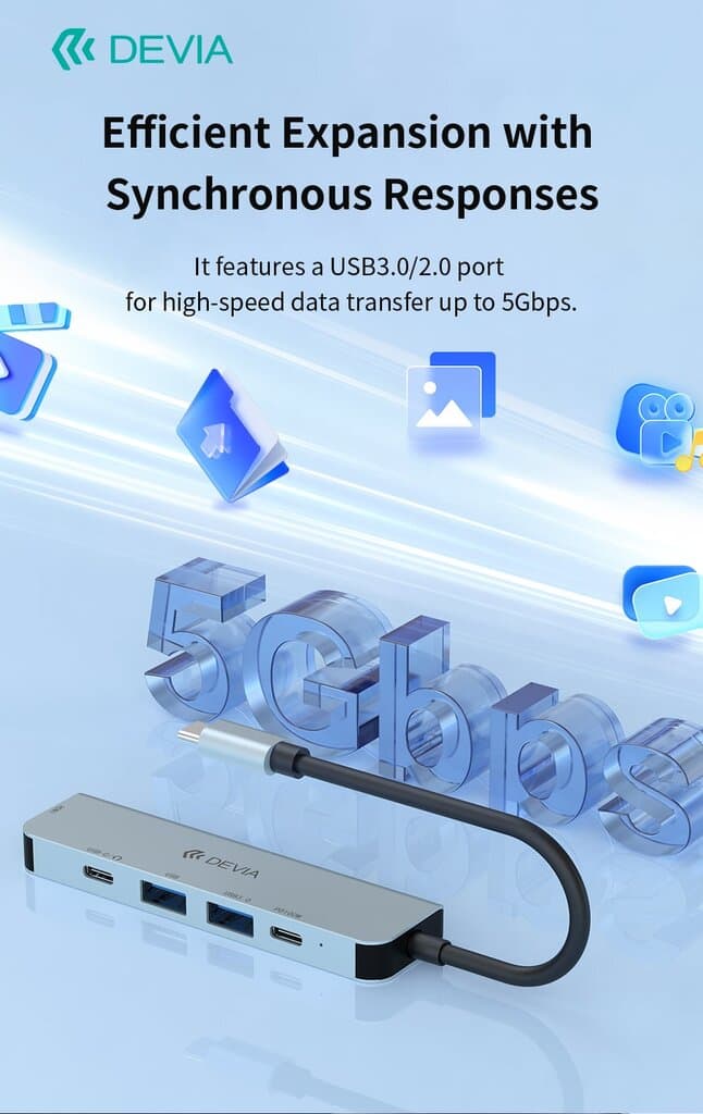 DEVIA Leopard Series C to USB*2+C+PD 100W+HDMI(4K) 5 In 1 HUB 5