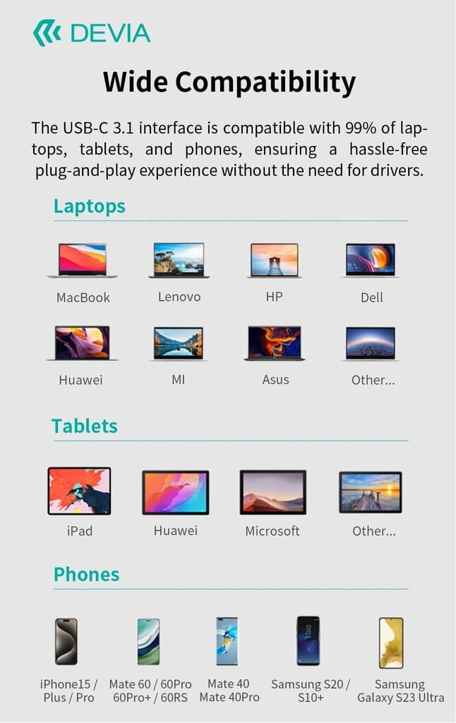 DEVIA Leopard Series C to USB*2+C+PD 100W+HDMI(4K) 5 In 1 HUB 8