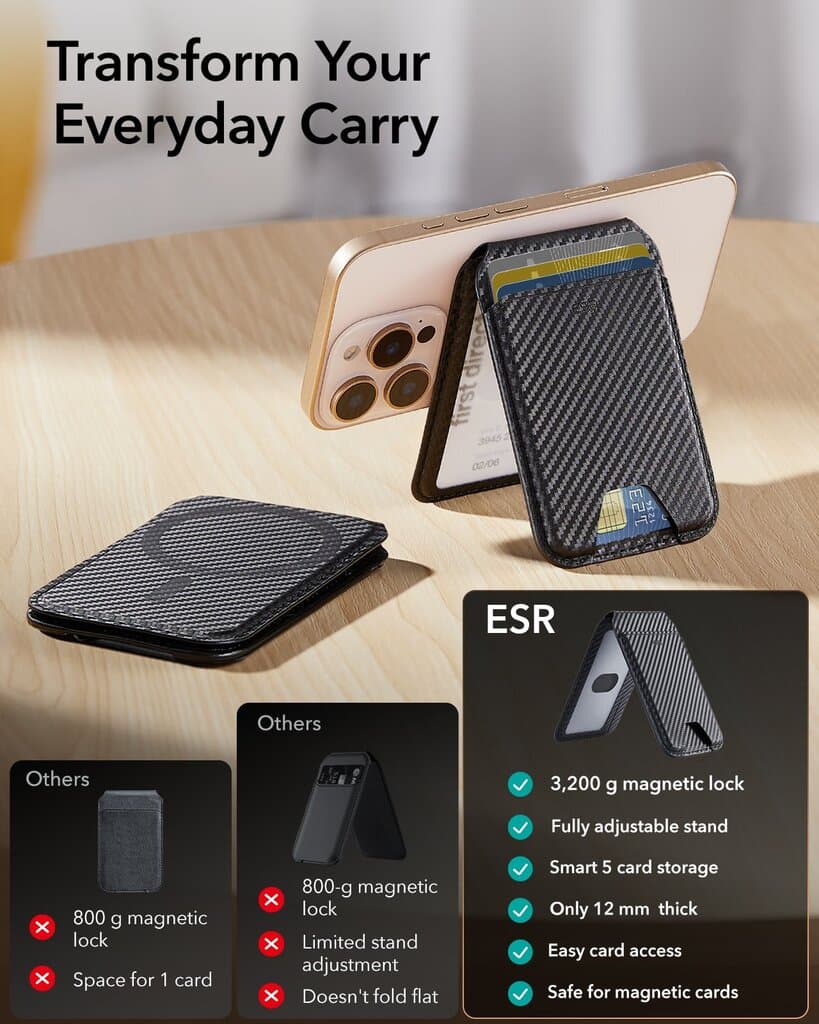 ESR HaloLock Vegan Leather Wallet Stand, Black Carbon Fiber 2