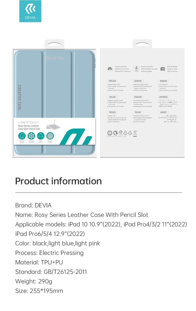 Devia Rosy Series Leather Case With Pencil Slot - iPad Pro 11(2024) - Light Blue 2