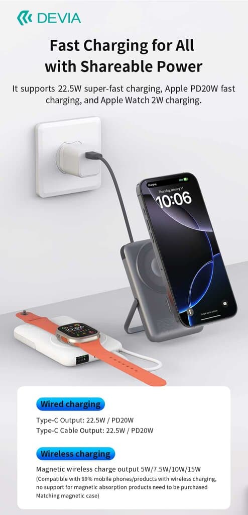 Devia Extreme Speed Series 22.5W 4 in 1 Magnetic Power Bank With Bracket And Built-in Cable (10000mAh) - Aurora silver 8