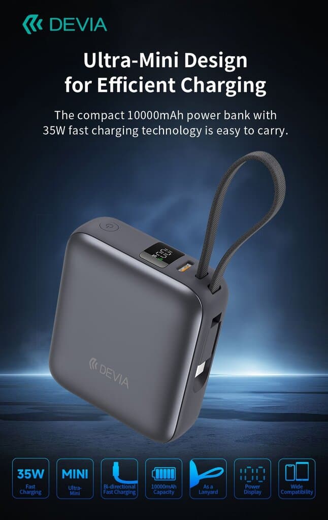 Devia Ultra1 PD 35W Power Bank With Built-in Cable (10000mAh) - Modern Grey 4