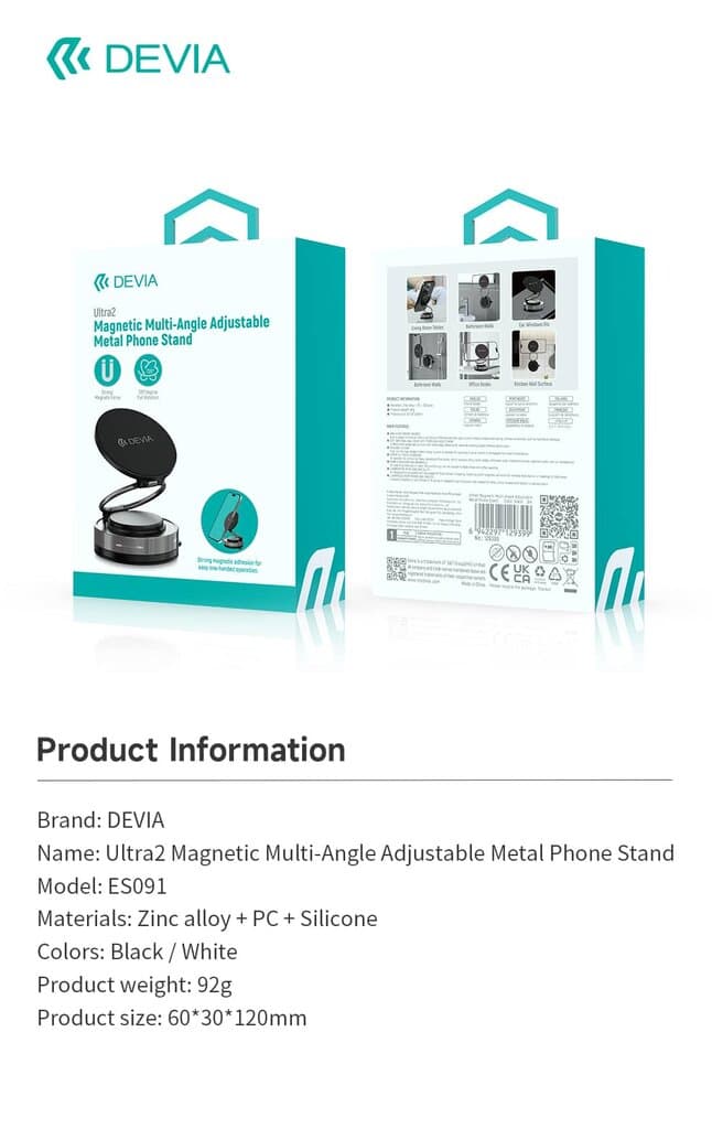 Devia Ultra2 Magnetic Multi-Angle Adjustable Metal Phone Stand - White 8