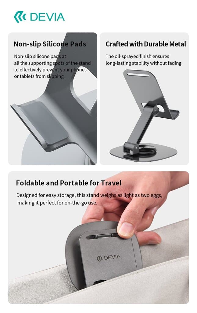 DEVIA Kintone Series 360°Rotation Foldable Metal Phone Stand EL243 5