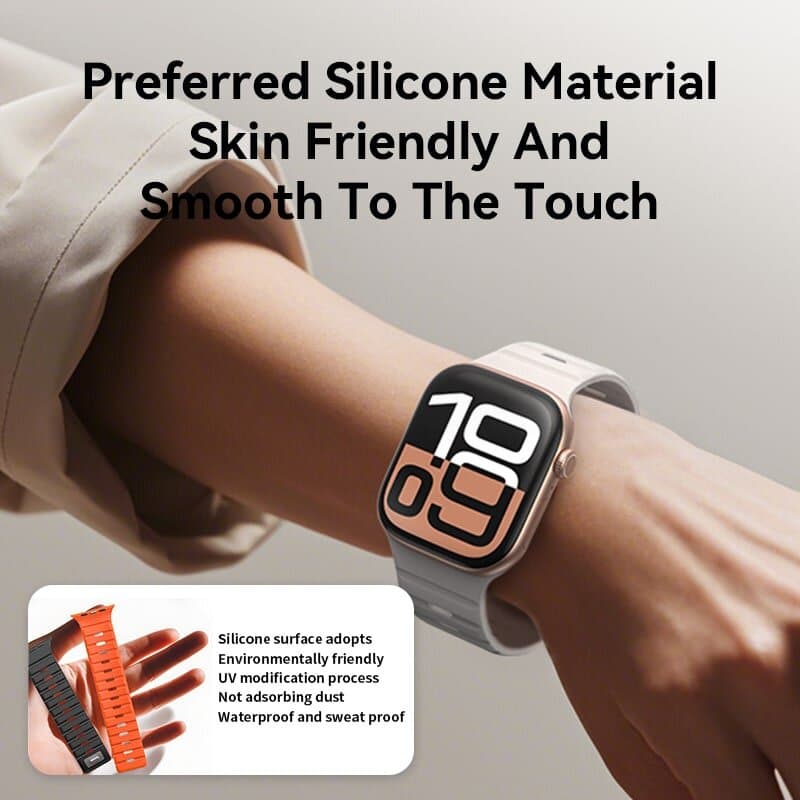 Vokamo iSport Silicone Watch Strap  (Magnetic + Metal Buckle)- (44/45/46/49MM) - Black + Orange 4