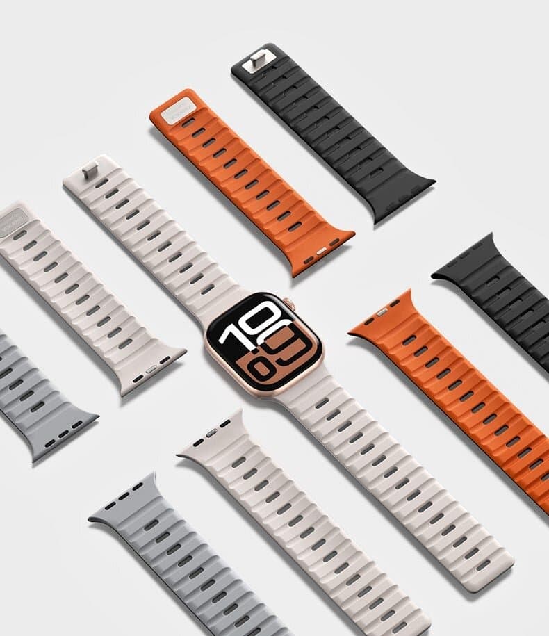 Vokamo iSport Silicone Watch Strap  (Magnetic + Metal Buckle)- (44/45/46/49MM) - Black + Orange 7