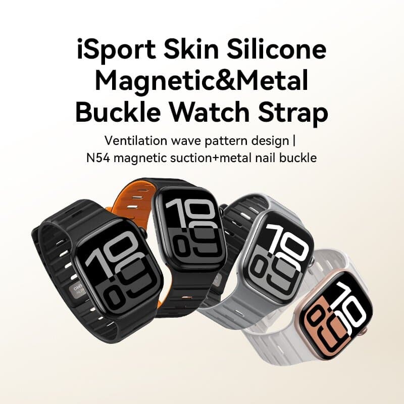 Vokamo iSport Silicone Watch Strap  (Magnetic + Metal Buckle)- (44/45/46/49MM) - Gray + Black 2